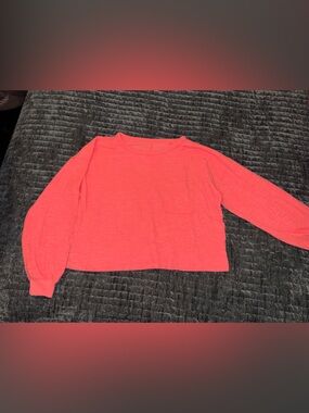 Aerie Neon Coral Ribbed Crewneck Long Sleeve Top Small